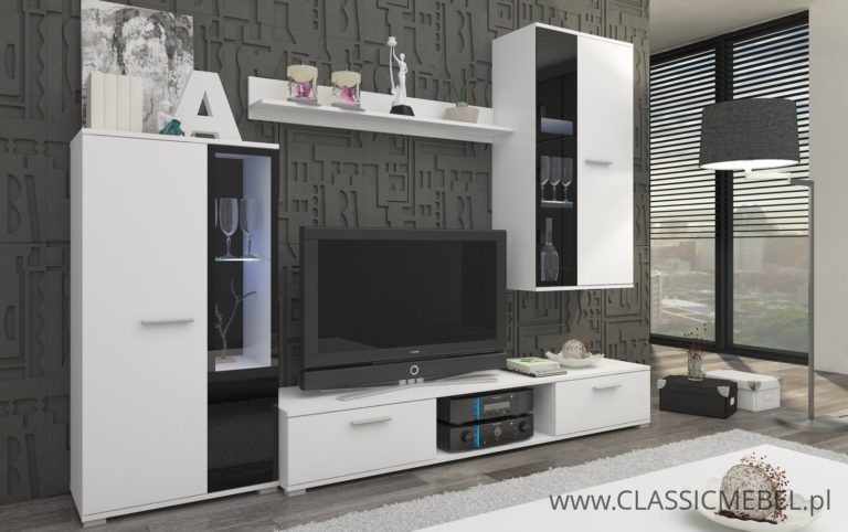 Meblościanka Salsa + Szafa Salsa 3D – Biała - Lempert