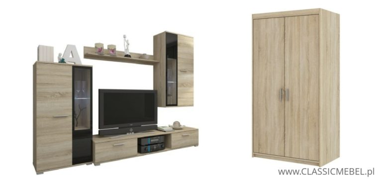 Meblościanka Salsa + Szafa Salsa 2D – Dąb Sonoma -  Lempert