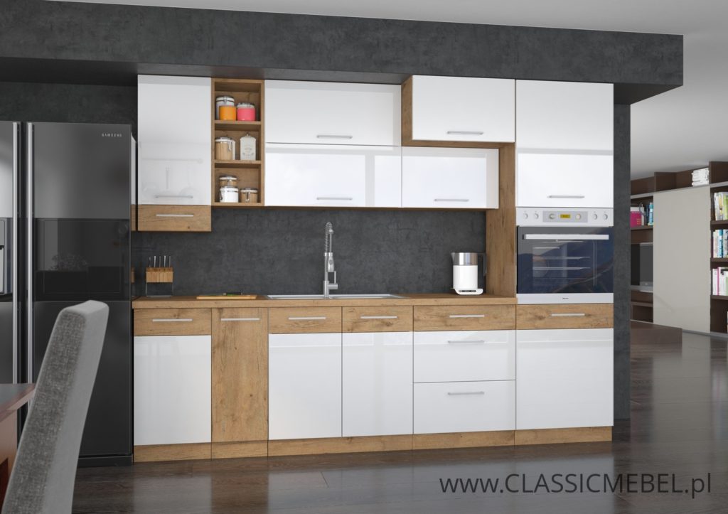 Kuchnia Vigo biały połysk/dąb lancelot 260 cm - Lempert