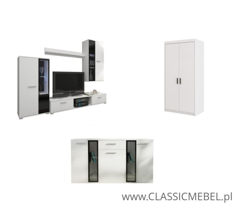 Meblościanka Salsa Biała + Komoda Salsa + Szafa Salsa 2D – Lempert