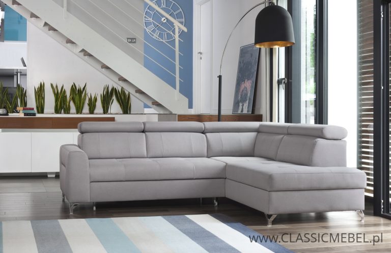 Narożnik Moon z funkcją spania + zagłówki + pojemnik na pościel - Meblar