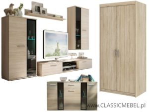 Meblościanka Salsa + Komoda Salsa + Szafa Salsa 2D – Dąb Sonoma - Lempert