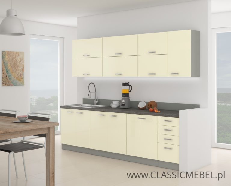 Meble Kuchenne Karmen Krem Połysk Zestaw 260 cm - Lempert