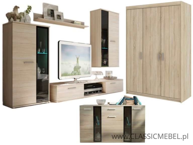 Meblościanka Salsa + Komoda Salsa + Szafa Salsa 3D –  Dąb Sonoma - Lempert