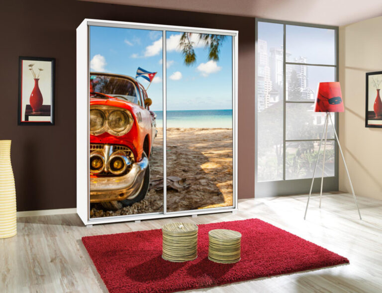 Szafa Penelopa 155 cm z motywem Auto 4 - Biała - Maridex