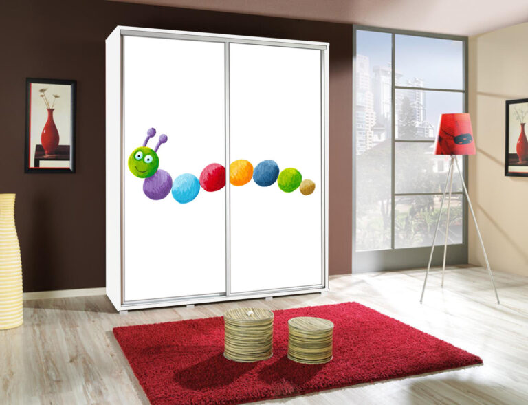 Szafa Penelopa 155 cm z motywem Dżdżownica - Biała - Maridex