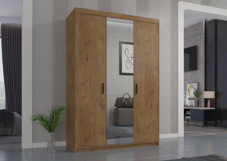 Szafa Elena 3D Lustro – Dąb Lefkas, Biała, Dąb Sonoma - Lempert