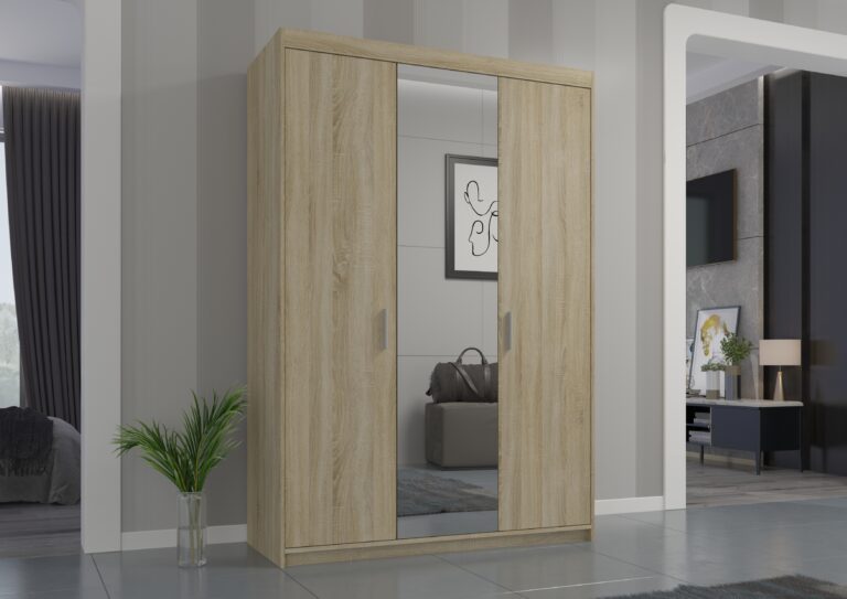 Szafa Elena 3D Lustro – Dąb Sonoma, Biała, Dąb Lefkas - Lempert