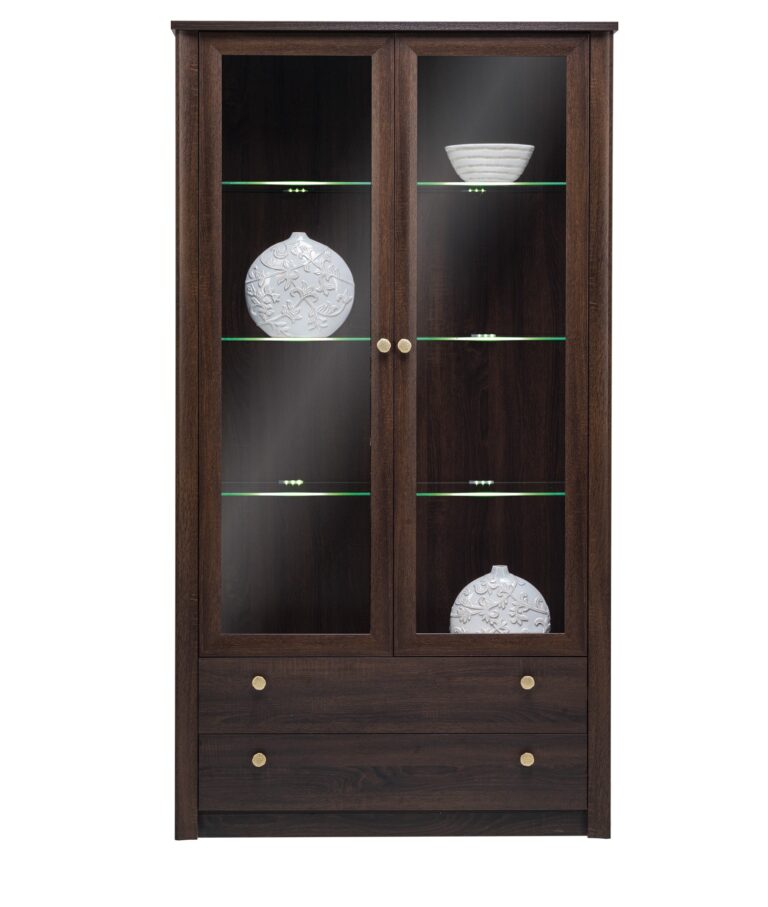 Witryna 2 drzwiowa z oświetleniem Finezja F22 - Dąb Sonoma Czekolada - Maridex