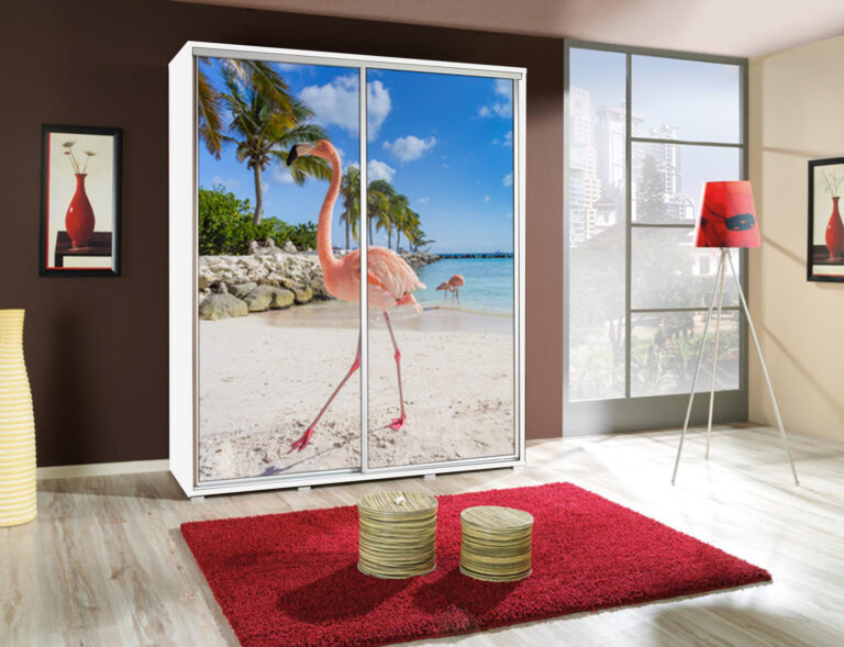 Szafa Penelopa 155 cm z motywem Flaming 2 - Biała - Maridex