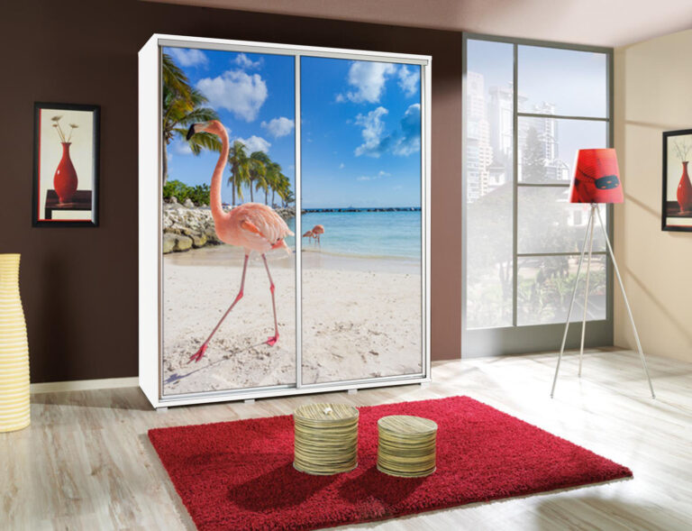 Szafa Penelopa 155 cm z motywem Flaming 2a - Biała - Maridex