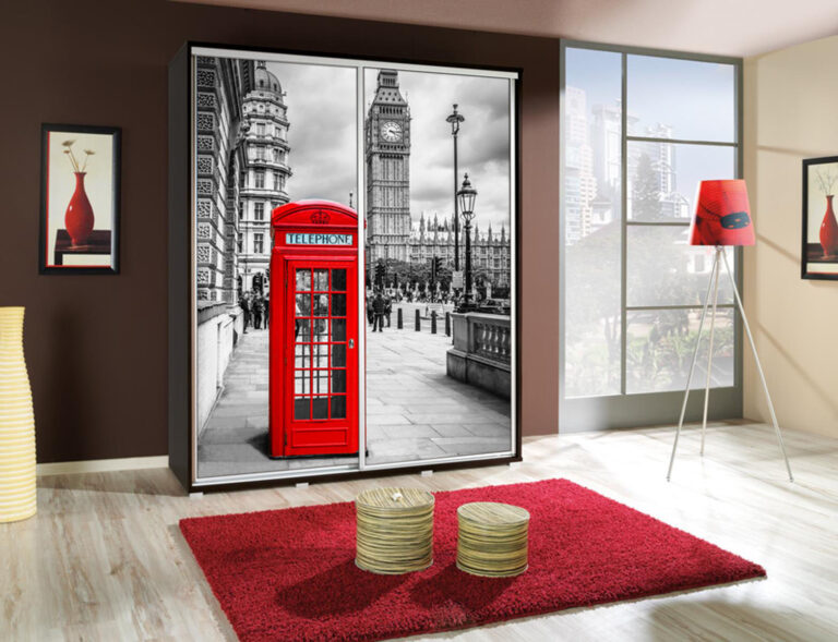 Szafa Penelopa 155 cm z motywem Londyn 3 - Kasztan Wenge - Maridex