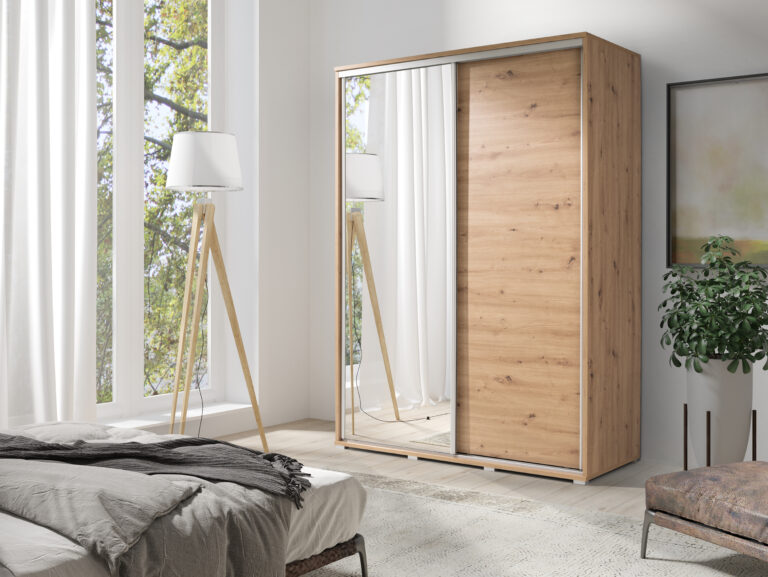 Szafa przesuwna Penelopa 155 cm z lustrem - Dąb Sonoma - Maridex