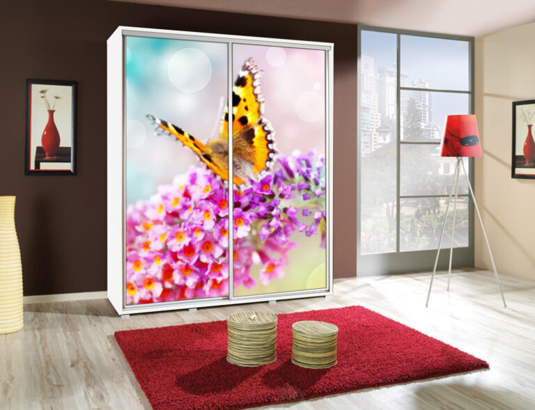 Szafa Penelopa 155 cm z motywem Motyl 2 - Biała - Maridex