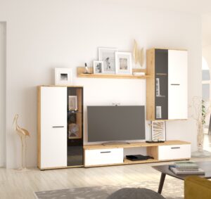 Meblościanka Salsa Biała / Dąb Artisan - Lempert