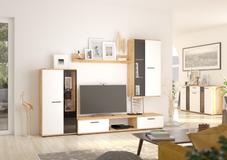 Meblościanka Salsa + Komoda Salsa Biała / Dąb Artisan - Lempert