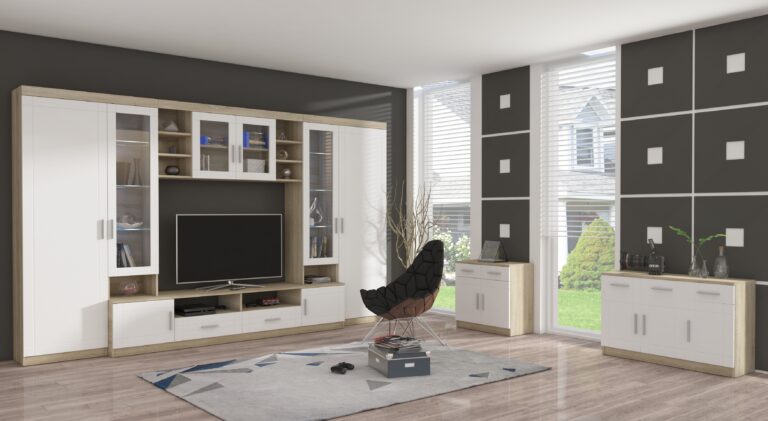 Duży Zestaw Do Salonu Paris Biały/Dąb Sonoma- Lempert