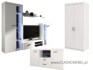 Meblościanka Rumba + Komoda Rumba + Szafa Rumba 2D – Biała - Lempert