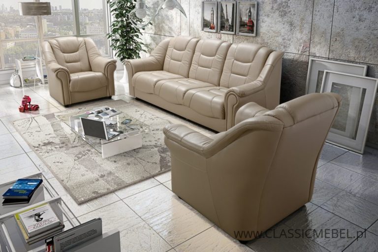 Stylowy zestaw Milano 3 + 1 + 1 – skóra naturalna + funkcja spania + pojemnik na pościel - Classic