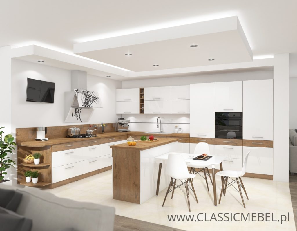 Kuchnia Vigo biały połysk/dąb lancelot 260 cm - Lempert