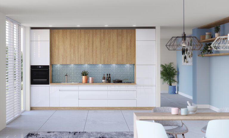 Meble Kuchenne Campari Biały Połysk / Hikora Naturalna