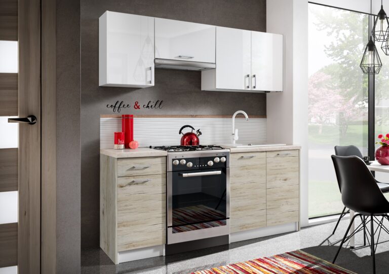 Meble Kuchenne Max Biały Połysk + Dąb Bordeaux 1.8 m - Layman