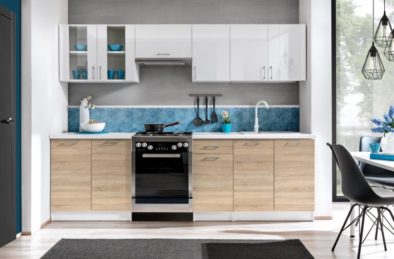 Meble Kuchenne Max Biały Połysk + Sonoma Jasna 2,6 m - Layman