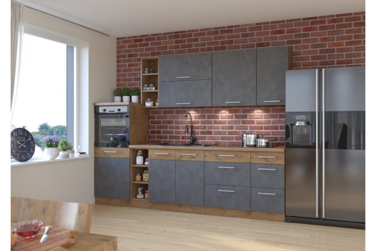 Meble Kuchenne Grafit/Dąb Lancelot Zestaw 270 cm - Lempert