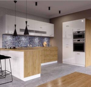 Meble Kuchenne Vella Biały Połysk / Dąb Craft Złoty