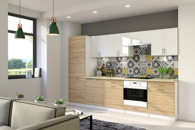 Meble Kuchenne Max Biały Połysk + Sonoma Jasna