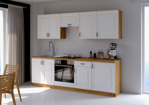 Meble Szafki Kuchenne W Stylu Skandynawskim Stilo Biały / Dąb Artisan + Blat - Lempert