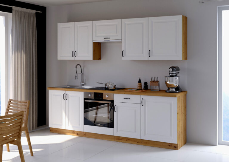 Meble Szafki Kuchenne W Stylu Skandynawskim Stilo Biały / Dąb Artisan + Blat - Lempert