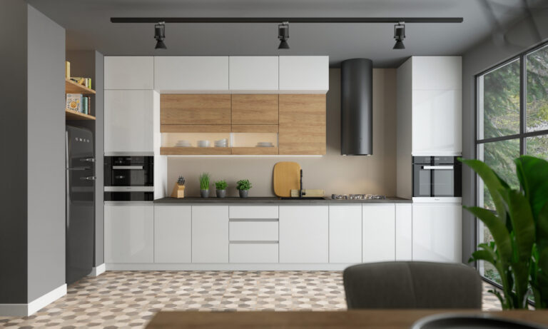 Meble Kuchenne Blanka Biały Połysk / Hikora Naturalna