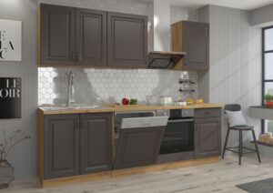 Meble Szafki Kuchenne W Stylu Skandynawskim Stilo Grafit Ramka / Dąb Artisan + Blat - Lempert