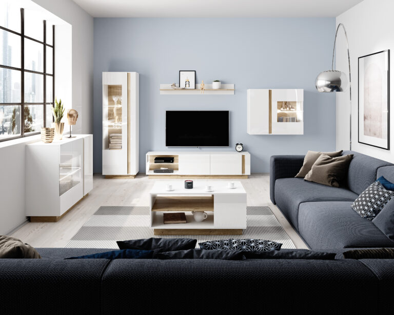 Zestaw do salonu Arco Biały Połysk/Dąb Grandson - Laski