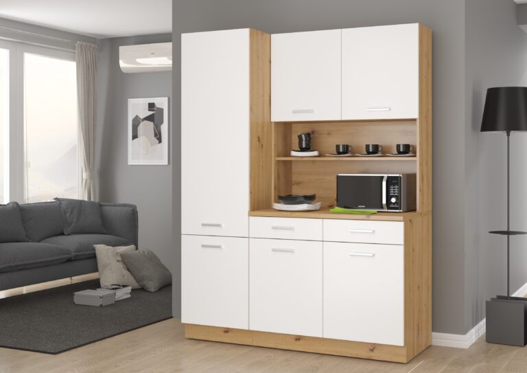 Meble Kuchenne Maria Kredens ze Spiżarką i Blatem-Biały/Dąb Artisan-Lempert