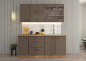Meble Szafki Kuchenne Bolonia Trufel Grey/Dąb Artisan Zestaw 180 cm + Blat