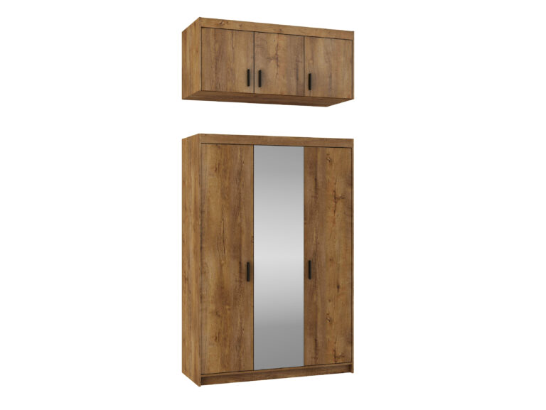 Szafa Elena 3D Lustro i Nadstawka – Dąb Lefkas, Biała, Dąb Sonoma - Lempert