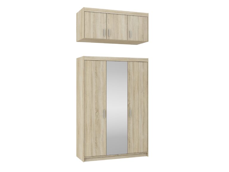 Szafa Elena 3D Lustro i Nadstawka – Dąb Sonoma, Biała, Dąb Lefkas - Lempert