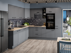 Meble Szafki Kuchenne Nessa Antracyt Mat Narożna + Blaty