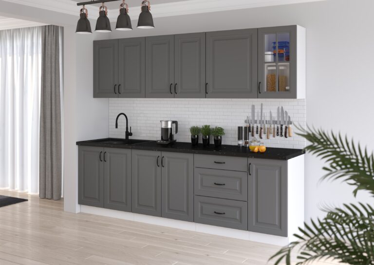 Meble Szafki Kuchenne W Stylu Skandynawskim Stilo Dust Grey / Biały 260 cm + Blat - Lempert