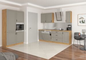 Meble Szafki Kuchenne W Stylu Skandynawskim Stilo Clay Grey Ramka / Dąb Artisan + Blat - Lempert