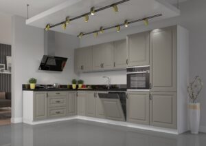 Meble Szafki Kuchenne Stilo W Stylu Skandynawskim Clay Grey Ramka / Biały + Blaty - Lempert