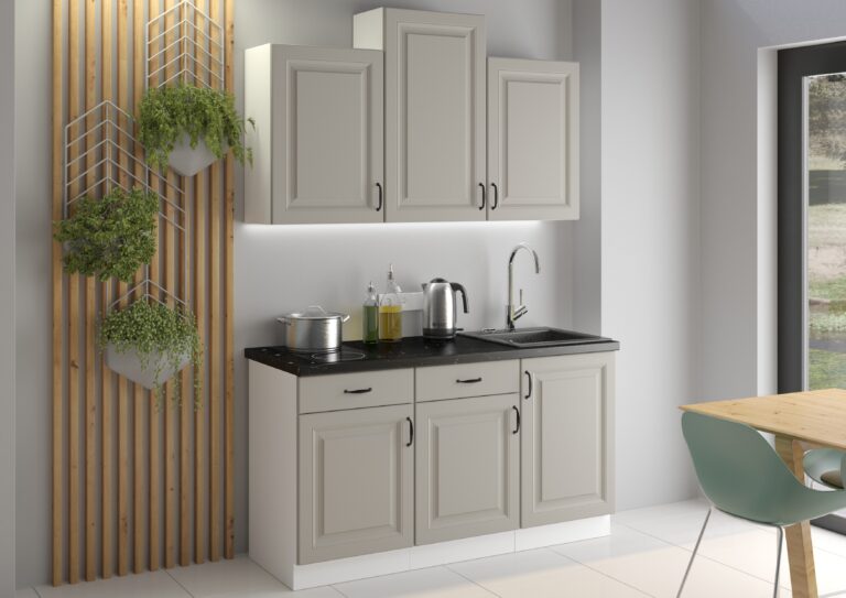 Meble Szafki Kuchenne W Stylu Skandynawskim Stilo 150 cm Clay Grey Ramka / Biały + Blat - Lempert