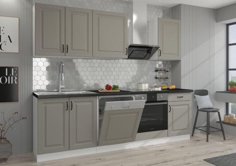 Meble Szafki Kuchenne W Stylu Skandynawskim Stilo Clay Grey Ramka / Biały + Blat - Lempert