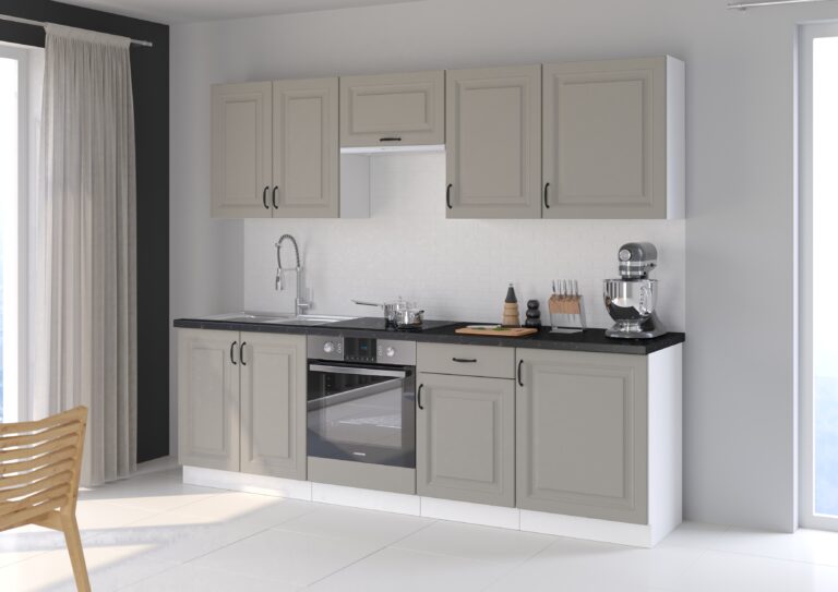Meble Szafki Kuchenne W Stylu Skandynawskim Stilo 250 cm Clay Grey / Biały + Blat - Lempert