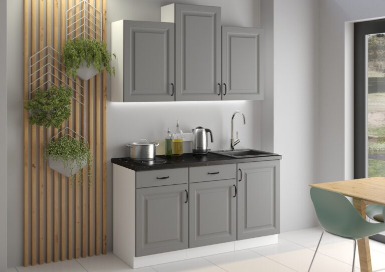 Meble Szafki Kuchenne W Stylu Skandynawskim Stilo 150 cm Dust Grey Ramka / Biały + Blat - Lempert