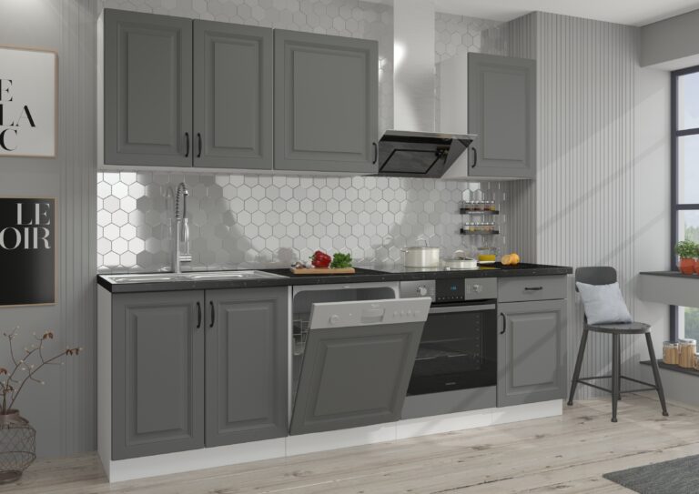 Meble Szafki Kuchenne W Stylu Skandynawskim Stilo Dust Grey Ramka / Biały + Blat - Lempert