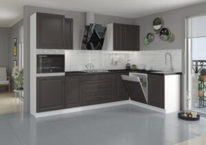 Meble Szafki Kuchenne W Stylu Skandynawskim Stilo Grafit Ramka / Biały + Blaty - Lempert