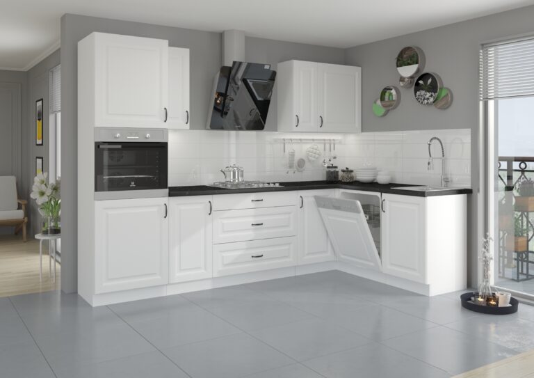 Meble Szafki Kuchenne W Stylu Skandynawskim Stilo Biała Ramka / Biały + Blat - Lempert